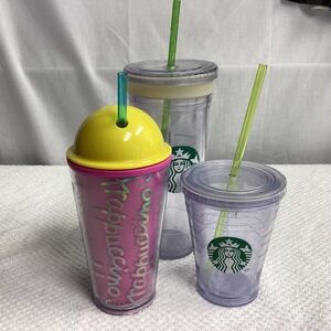 Starbucks Tumblers Bundle Set of 3 Cold Cup with Straws Reusable Various‎ Sizes